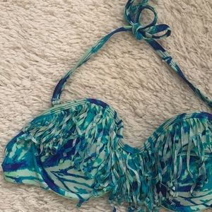 Aqua Green Fringe Bikini Top